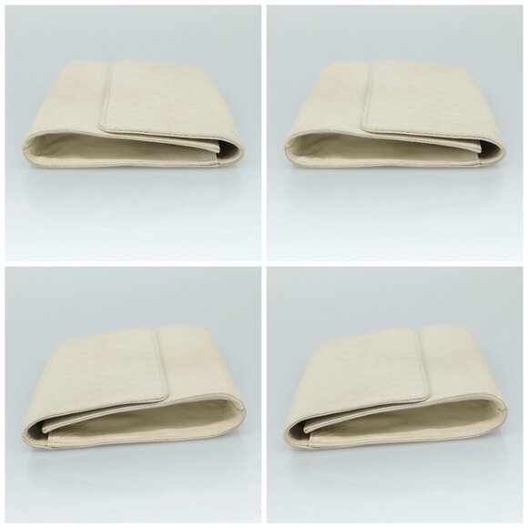 SAINT LAURENT Clutch Bag Leather White Auth bs21008